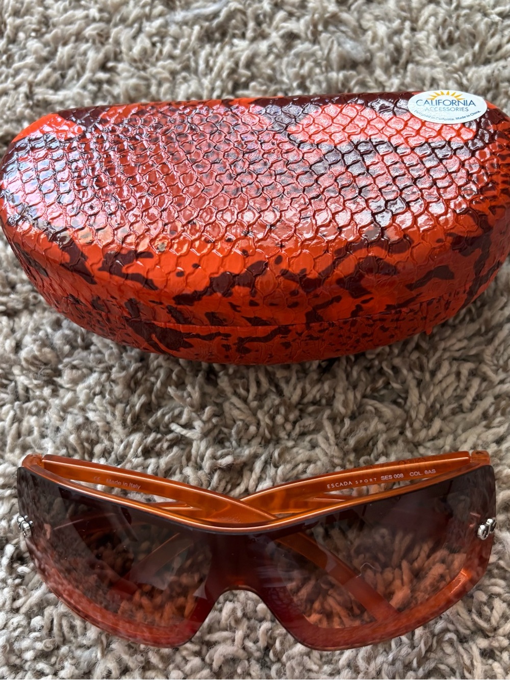 Escada Orange Tinted Shield Sunglasses with Matching Case fall Halloween mint